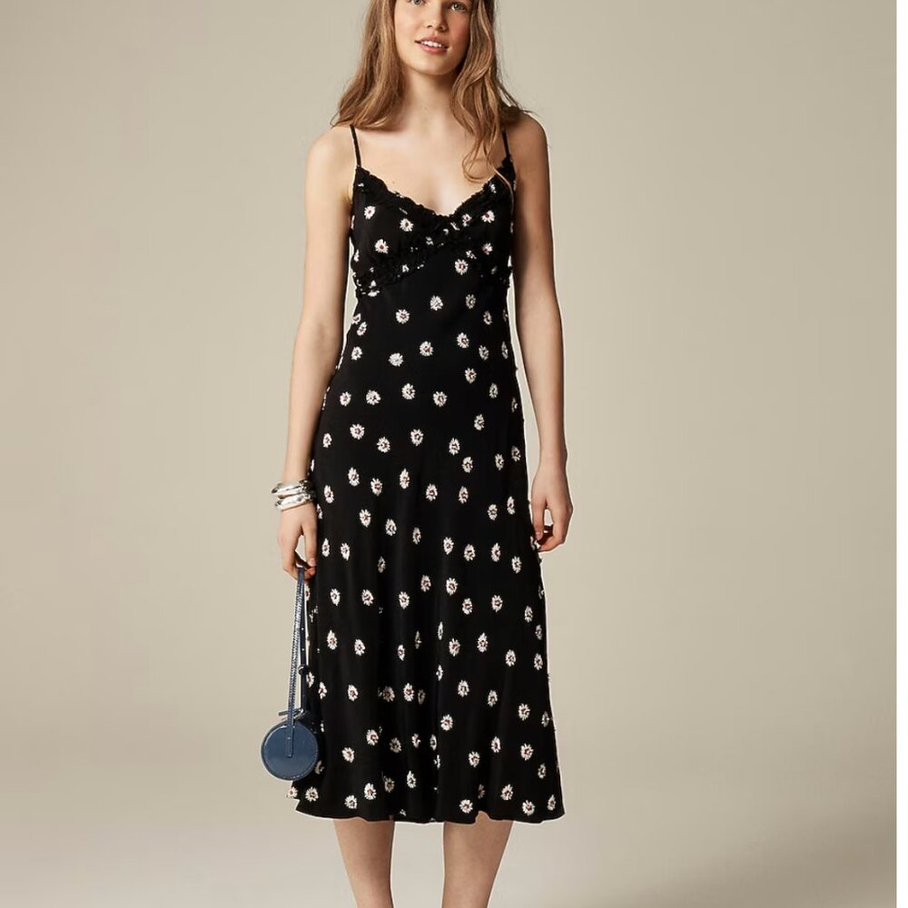 NWT J.Crew Collection embellished floral print ruffle-trim slip dress 14